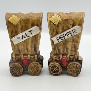 Vintage Covered Wagon Salt and Pepper Shakers Mid Century 1970's‎ Rustic Design